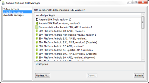 The SDK and AVD Manager