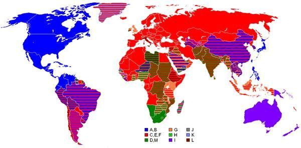 世界各国电压标准与插头类型